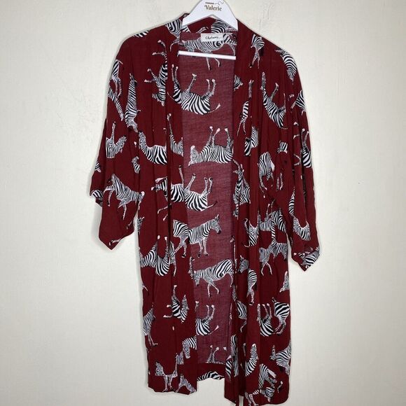 Chalmers Maroon Zebra Animal Pattern Open Kimono Robe Viscose Size S/M - Picture 1 of 9